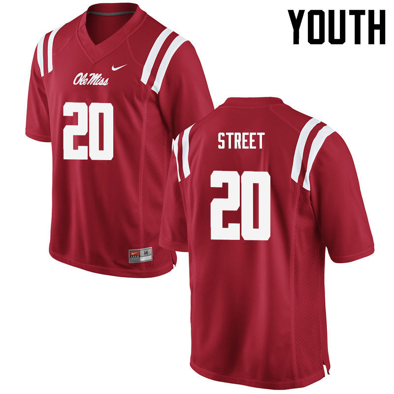 Jarrion Street Ole Miss Rebels NCAA Youth Red #20 Stitched Limited College Football Jersey DDK5458LR